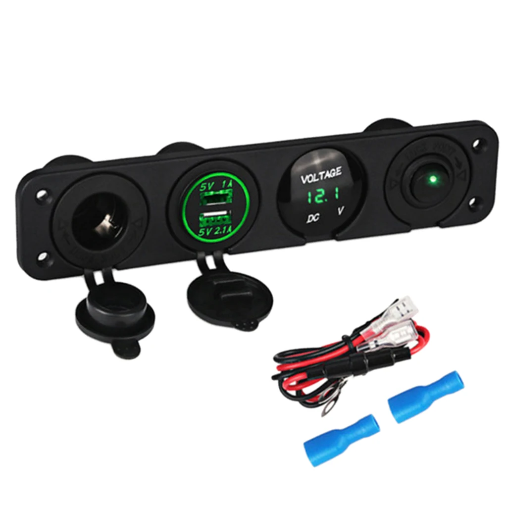 2.1 /1Amps Dual USB Rocker Style Fast Charger with Integrated Voltmeter, Green Backlit Led