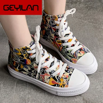 

Graffiti High-top Shoes Women Vulcanize Shoes Canvas Shoes Hip Hop Women Sneakers Women Flats Sneakers Shoes Tenis Feminino