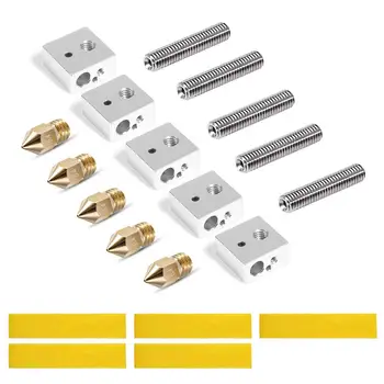 

Mk8 Extruder Nozzles Kit For 3D Printer Aluminum Heater Block + 1.75Mm Extruder Throat Tube M6 Thread +0.4Mm Nozzle + Cott