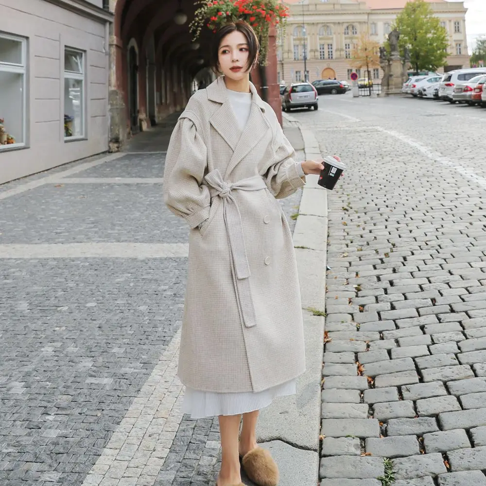 

Photo Shoot Thousands of Birds Woolen Jacket 2019 Autumn & Winter New Style WOMEN'S Dress French Retro Lantern Sleeve Woolen Ove