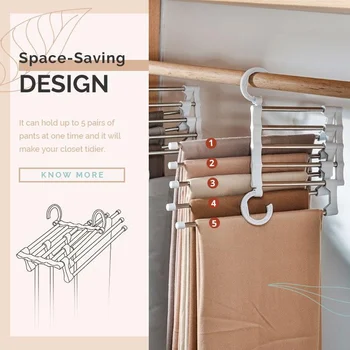5 in 1 Pant Rack Hanger for Clothes Organizer Multifunction Shelves Closet Storage Organizer StainlessSteel Folding clothes hang - Image 4