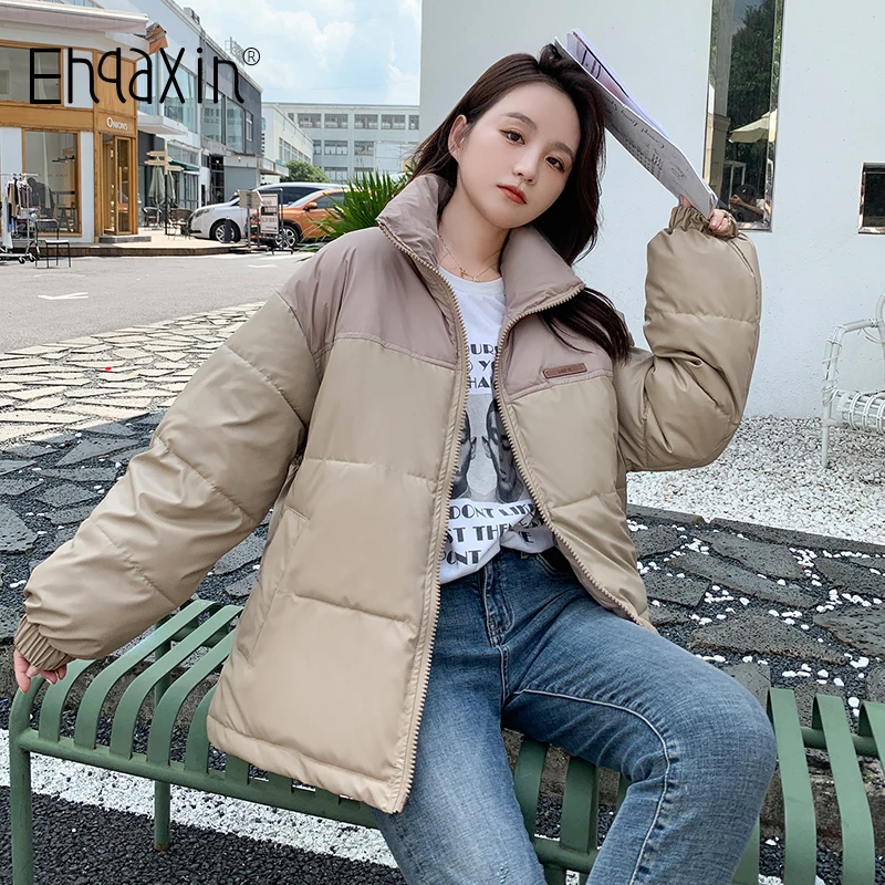 

EHQAXIN Women's Winter Down Jacket Casual Short Padded Bread Jacket Loose Warm Cotton Jacket College Style Windproof Coats S-XL