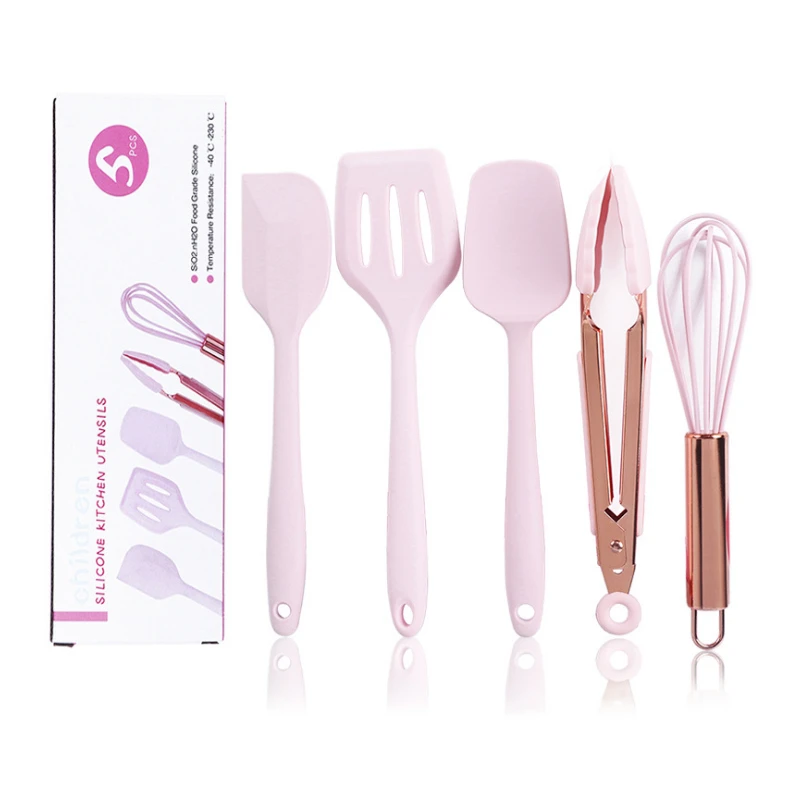5pcs/set Food Grade Mini Kids Silicone Bakeware Set Rose Gold Kitchen Baking Tools