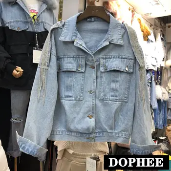 

European Loose Jeans Jacket Women 2020 Spring New Heavy Industry Rhinestone Tassel Short Denim Jacket Chaqueta Denim Coat