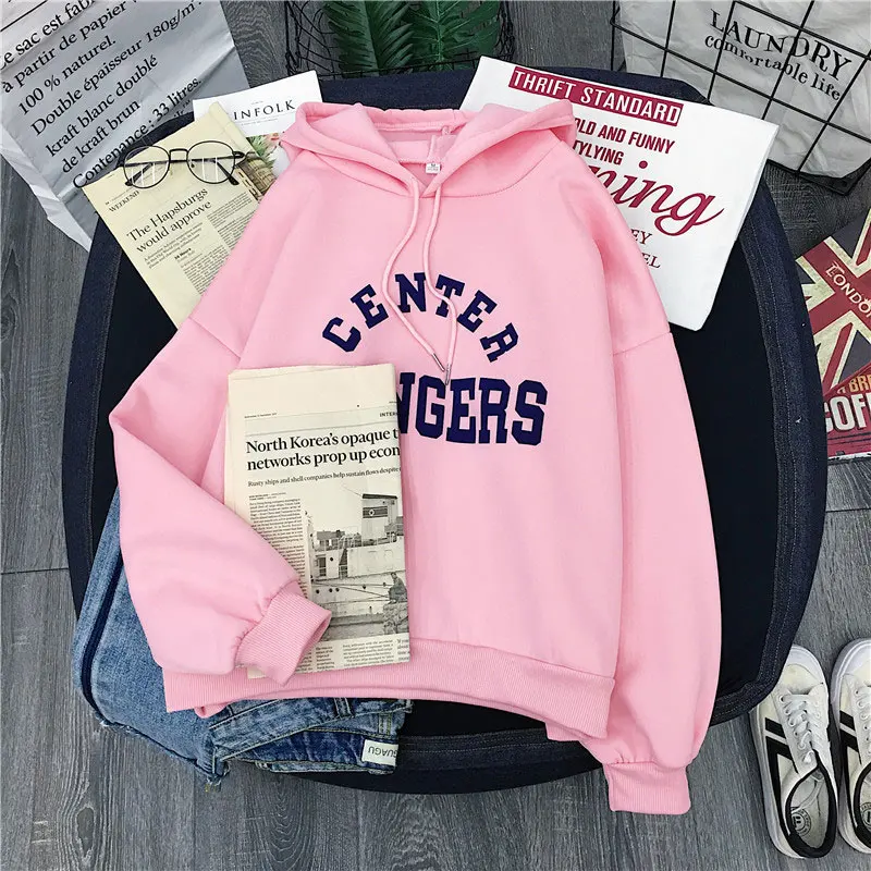 LMJ9297Pink Женские толстовки большой размер Досуг с буквенным принтом с длинным рукавом с капюшоном пуловеры Повседневная Корейская толстовка Топы - Цвет: LMJ9297Pink