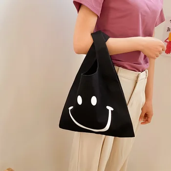 

2020 Korean version of the simple environmentally friendly smiley printed vest style fashion wild shopping bag canvas bag