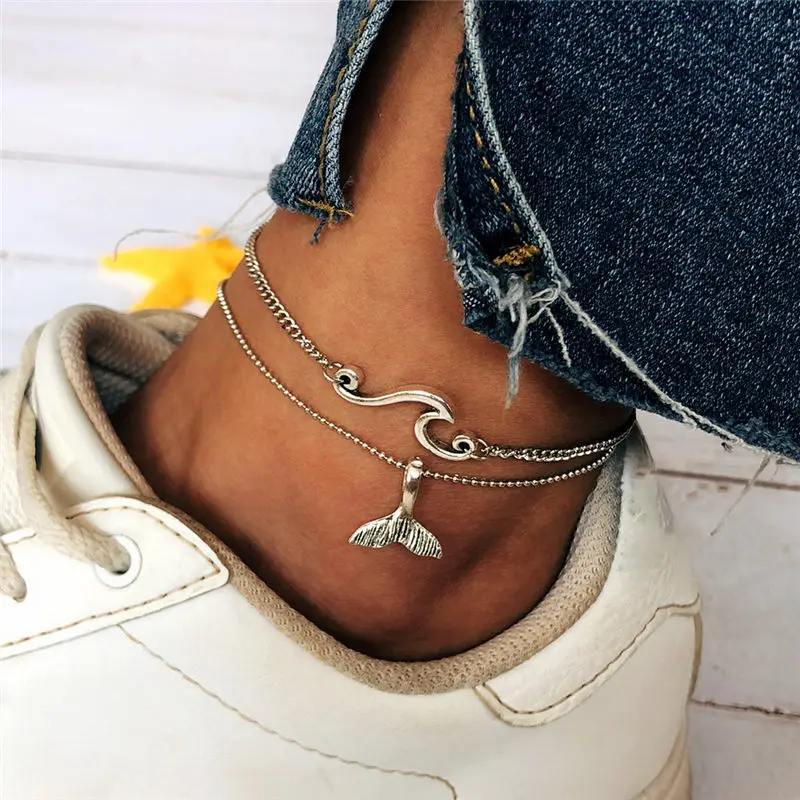 Bohemian Ocean Wave Whale Tail Anklet Bracelets Women Beach Silver Color Ankle Chain Foot Bracelet Summer Jewelry Bohemian Ocean Wave Whale Tail Anklet Bracelets Women Beach Silver Color Ankle Chain Foot Bracelet Summer Jewelry