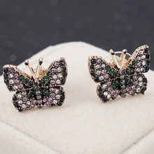 Новинка, модные ювелирные изделия, милые серьги-гвоздики с бабочкой, квадратные серьги, уникальный дизайн, цветные стразы, серьги, подарок