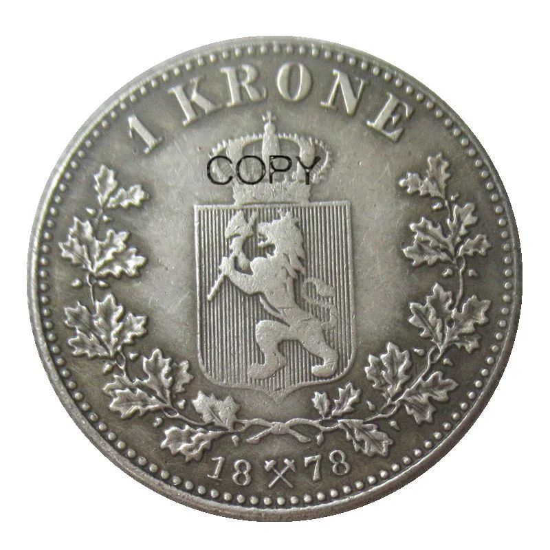 Норвегия 1 крона Оскар II 1877 1878 1887 1888 1889 посеребренные монеты КОПИЯ|Безвалютные