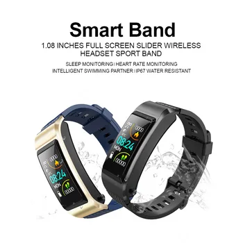 

S2 Smart Wristband Bluetooth Earphone Heart Rate Blood Pressure Monitor Watch Band Sports Fitness Bracelet With Charging Case