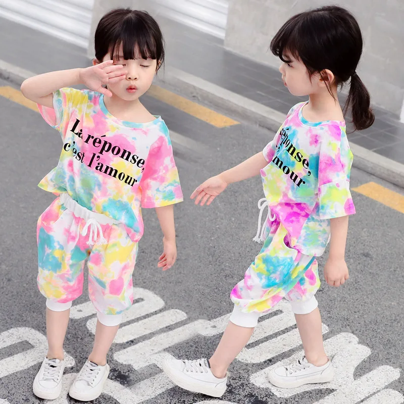 

Toddler Girl Clothes Summer New Style Girls Short Sleeve Shorts Tie-Dye Set Korean Fashion Two-Piece Set