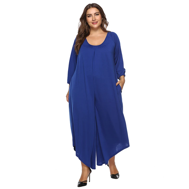 

Women's Fashion fat Plus Size long sleeve Solid color Round neck Autumn jumpsuit Rompers