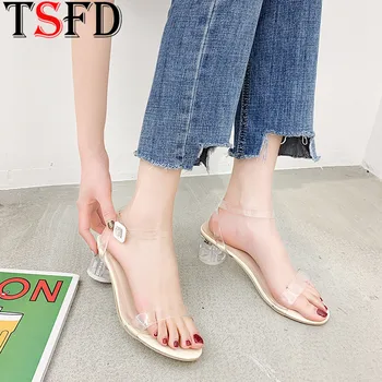 

Summer Woman Shoes Transparent Womens Sandals Medium Heel Female Shoes Crystal Sandal Women Roman Sandals Wild Womans Shoes J2