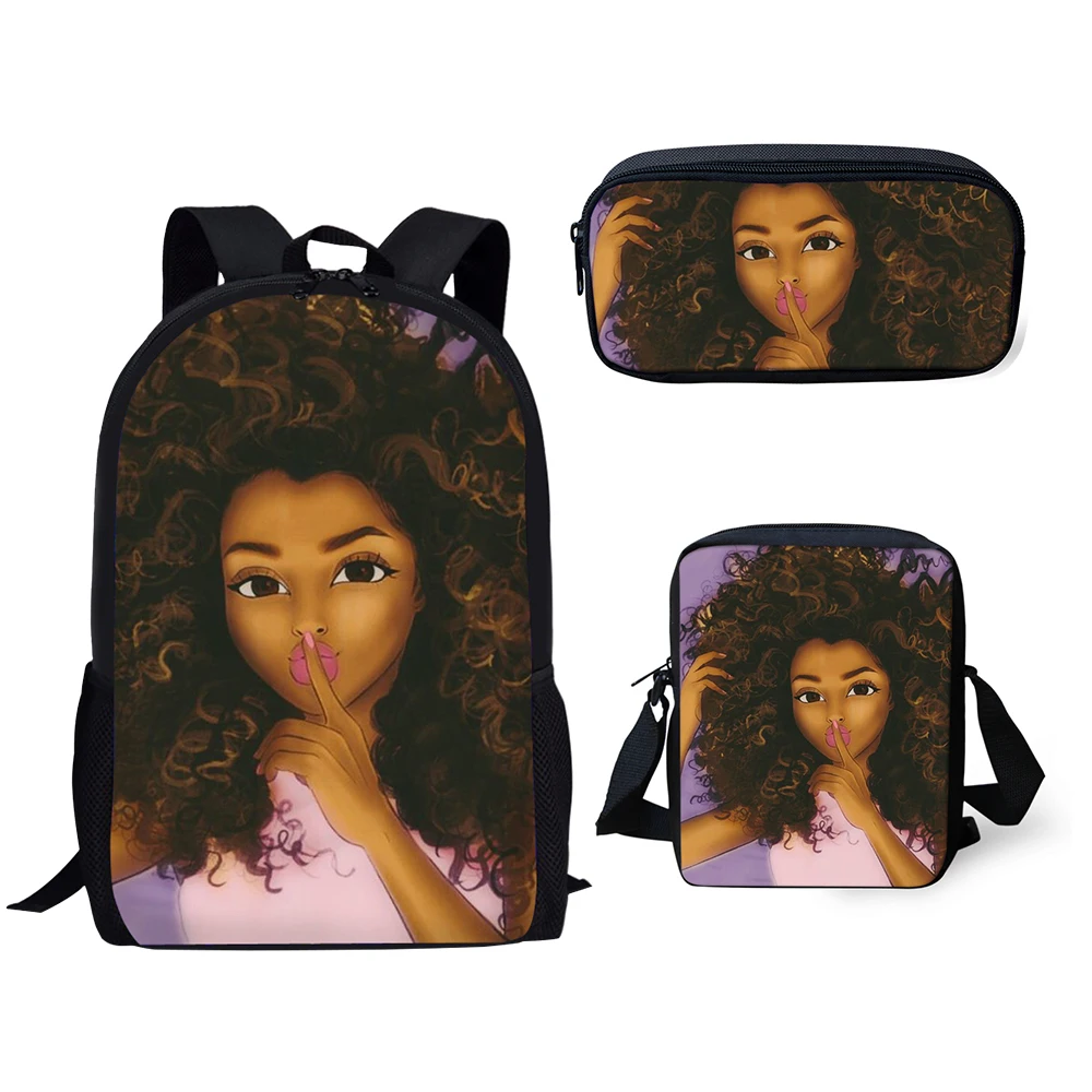 

HaoYun 3PC/Set Children's Backpack African Girls Pattern School Bags Black Afro Arts Designer Teenagers Book-Bags Set Mochila