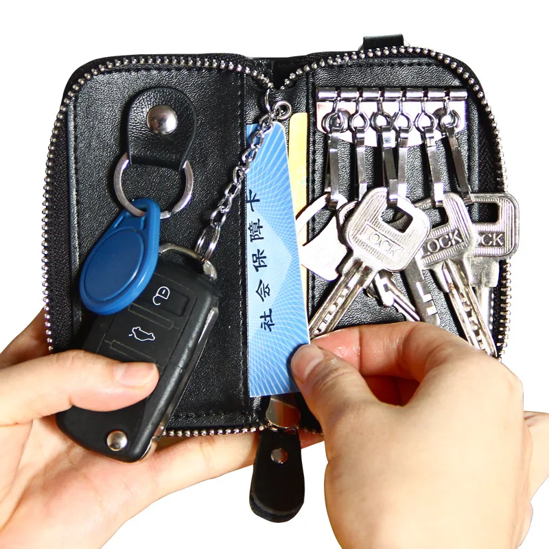 

Men Leather Key Bag Zipper Multi-functional Car Key Business Car Key Bag
