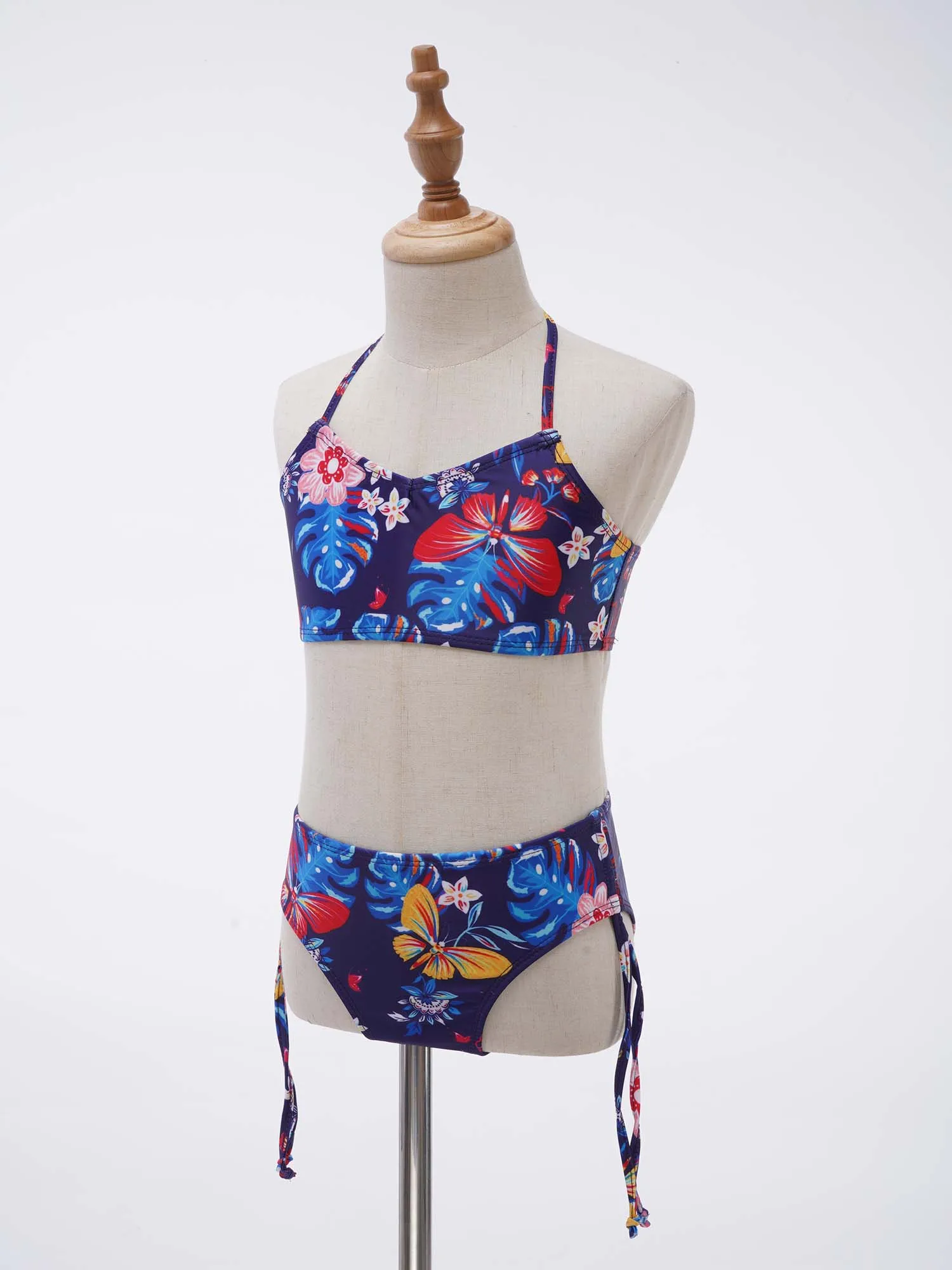 TiaoBug Summer 2Pcs Kids Girls Floral Printed Bikini Set Sleeveless Top Swim Trunks With Adjustable Strap Swimsuit Swimwear