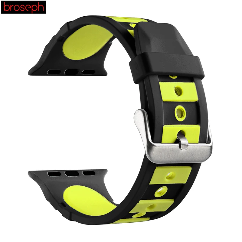 Силиконовый ремешок для iwatch 4 ремешка 44 мм 40 мм для мужчин и женщин браслет для apple watch 1 2 3 38 мм 42 мм ремешки для часов - Цвет ремешка: Black Yellow