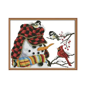 

Christmas Snowman Stamped Cross Stitch Kits Sale 14CT 11CT Printed Fabric DMC DIY Handmade Counted Embroidery Needlework Sets