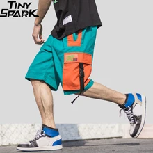 Харадзюку шорты Уличная летняя хип-хоп карго с коротким карманом мужские шорты для бега хлопок спортивные брюки повседневные Хип-хоп Swag ленты