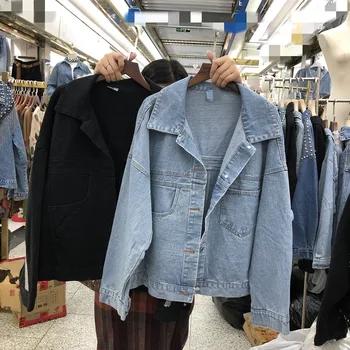

2020 Spring New Harajuku Style Heavy Industry Rhinestone Denim Jacket Women's Loose-Fit Ins Jacket Top Jean Jacket Ladies Coats