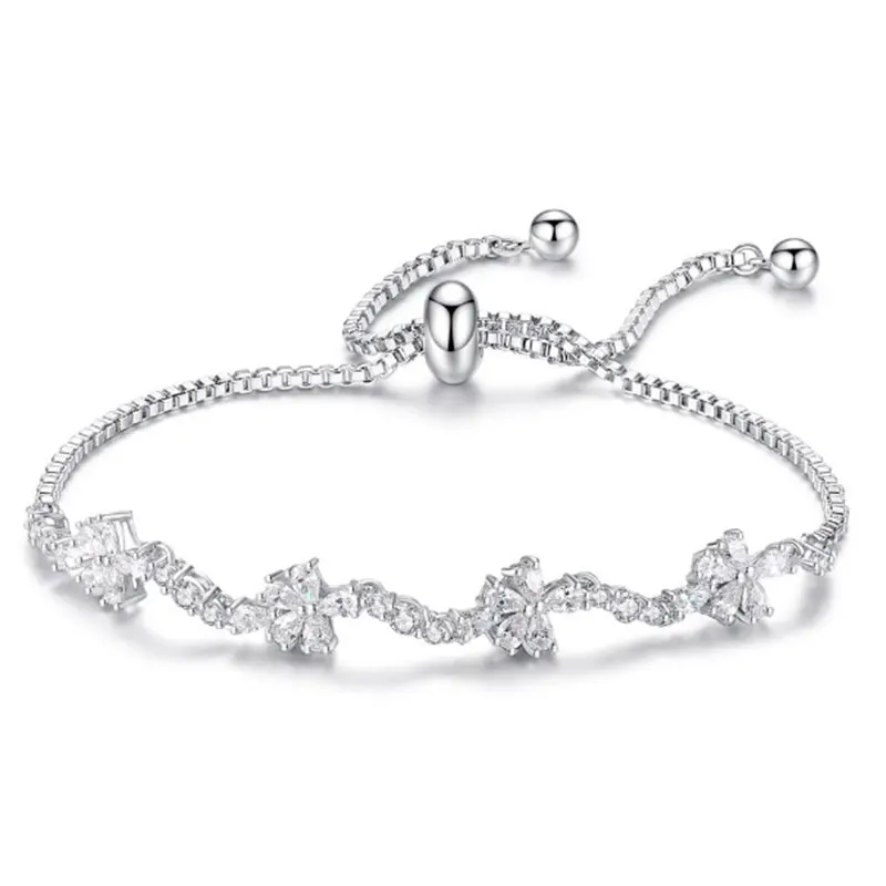 Очаровательные регулируемые браслеты с бантом для женщин, кубический цирконий AAA, серебряный цвет, браслет для женщин, свадебные ювелирные изделия, подарок на день Святого Валентина