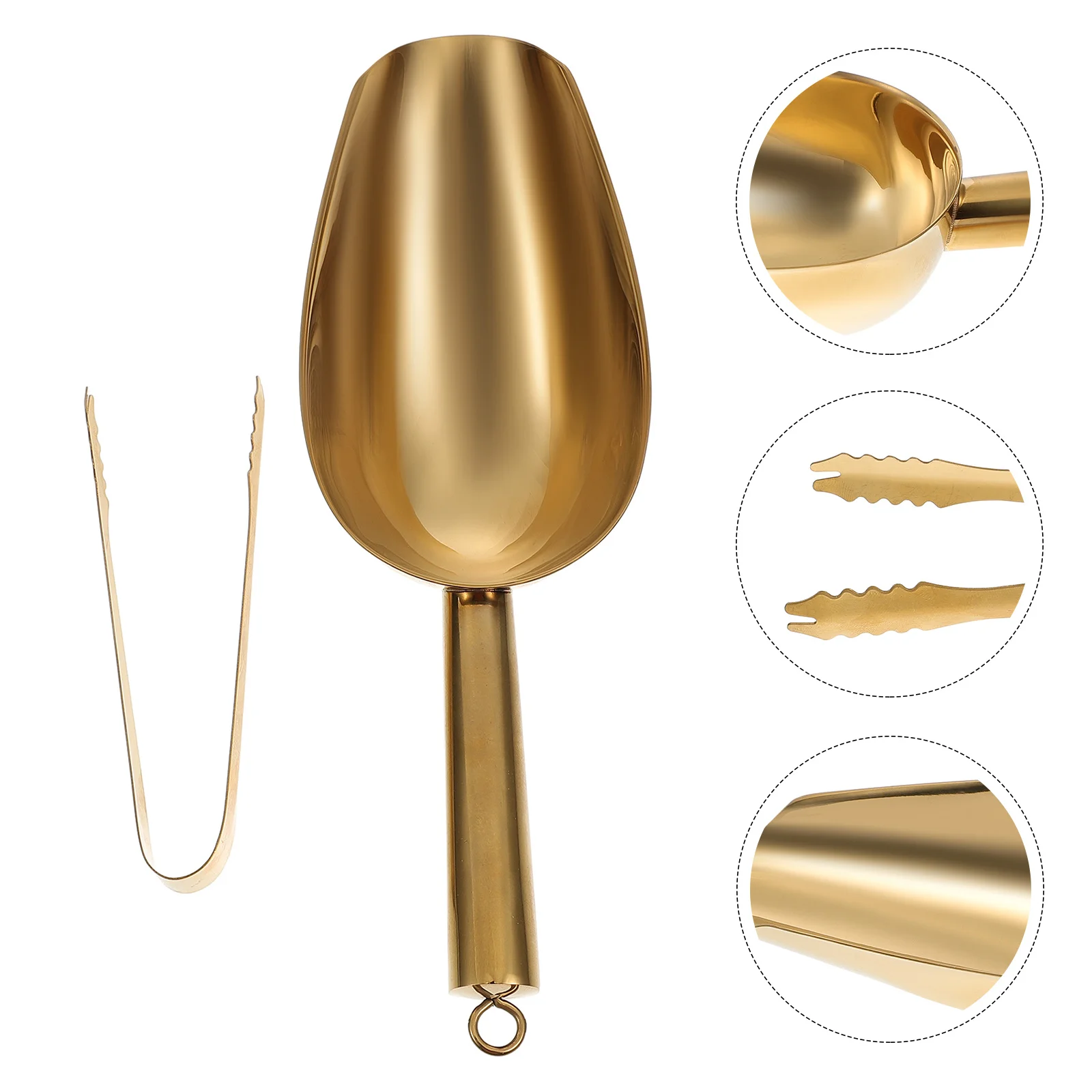 1 Set Stainless Steel Flour Scoop Tong Kitchen Ice Tube Scoop with Tong for Home Bar Party
