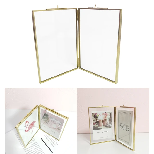 Cadre photo doré vintage, support d'affichage de cadres photo double face,  forme géométrique, support décoratif - AliExpress