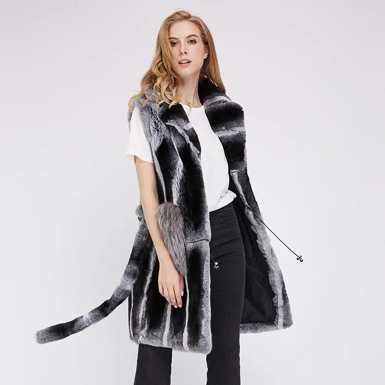 autumn winters fashion new long Fur pocket the whole leather rex rabbit Fur fox fur waistcoat