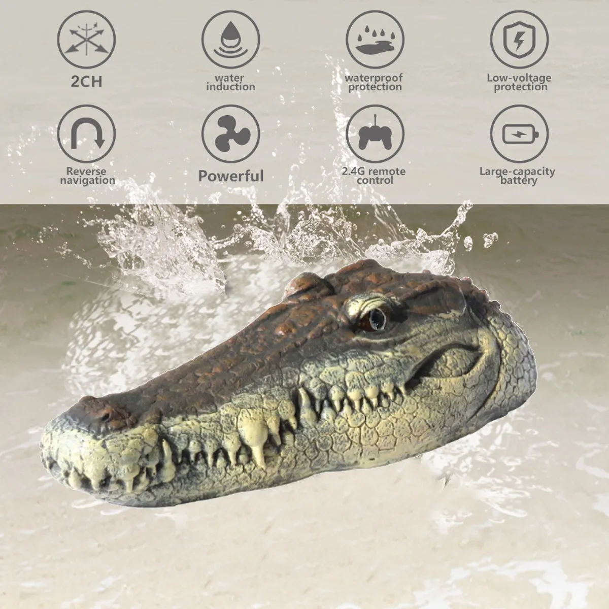 

Hot Simulation Crocodile Head RC Boat 2.4G Remote Control Electric Toys 15km/h Speed Crocodile Head Spoof Toy Christmas Gift