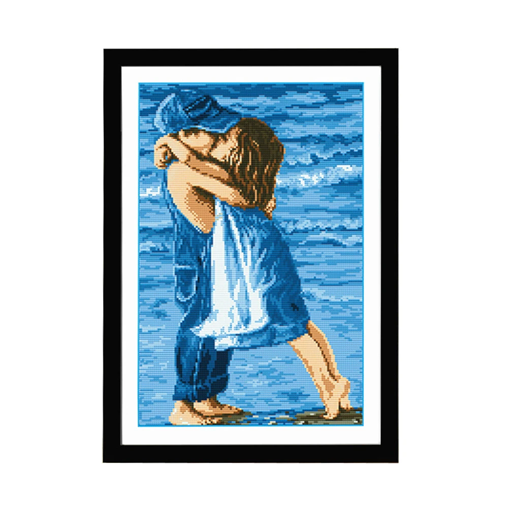 Handmade Art DIY Embroidery Cross Stitch Needlework Printed Kiss Embrace Sea Childhood Cross-Stitching sets Home Decoration
