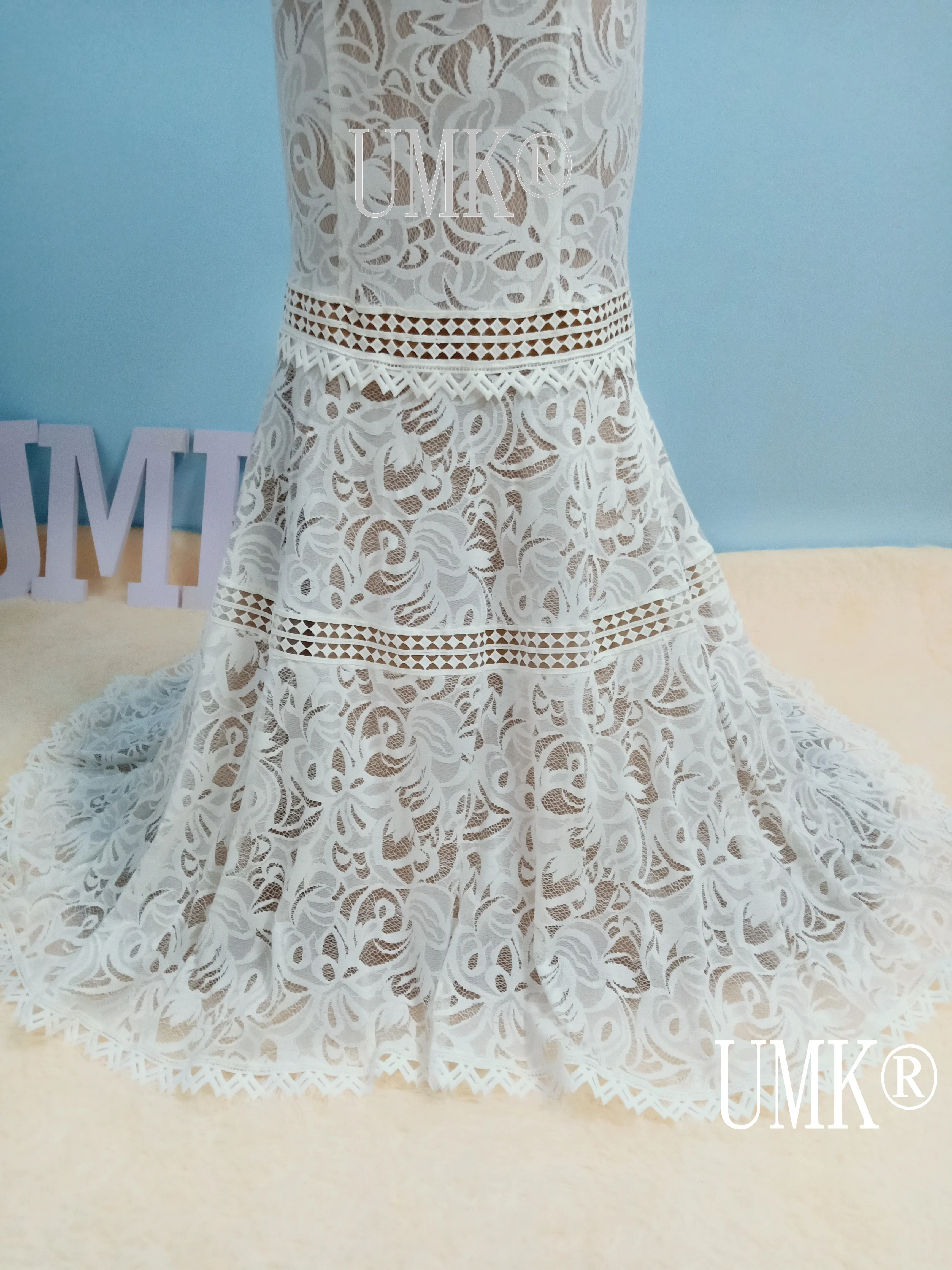 UMK винтажное Бохо свадебное платье кружевное с открытыми плечами Vestido de Noiva Элегантное свадебное платье Русалка