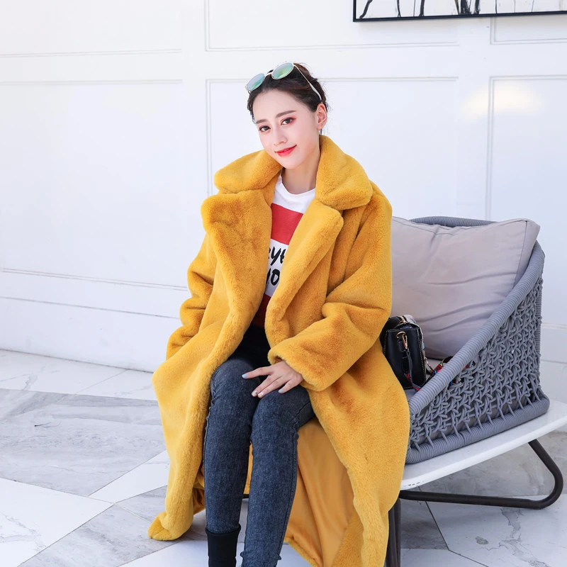 

Fashion soild Luxury Faux fur coat 2019 new arrival Korean thick warm long winter jacket women loose elegant veste femme