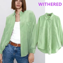 

Dave&Di england high street vintage oversize big pockets Corduroy blouse women blusas mujer de moda 2020 long shirt womens tops