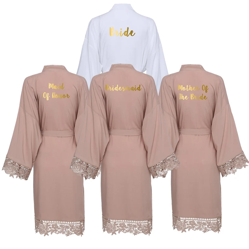 YUXINBRIDAL, новинка, цвета шампанского, однотонное хлопковое кимоно, халаты с кружевной отделкой, женский свадебный халат, халат, одежда для сна, белый подарок