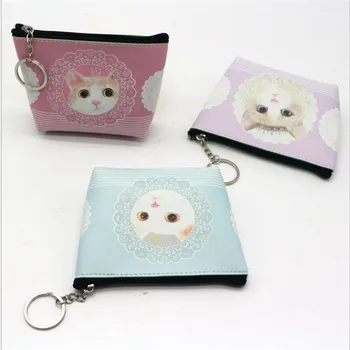 

Cartoon Cat Printed Key Cards Coin Purse Cute Creative Women Wallets Card Holder Portable Card Key Money Coin Bag