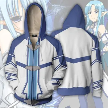 

Anime Sword Art Online Hoodie Men Women Zipper Hoodies SAO Kirigaya Yuuki Asuna 3d Print Hooded Jacket Streetwear Cosplay