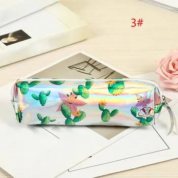 

Holographic Laser Stationery Student Cartoon Pencil Bag School Supply Pen Case Waterproof Large Capacity Cactus Pattern