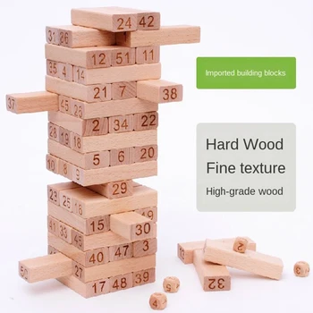 

51 pcs Blocks Grain Beech Digital Logs Stacked Leisure Wooden Anti-stress Add Up Push Down Balance Toys for Children and Adults