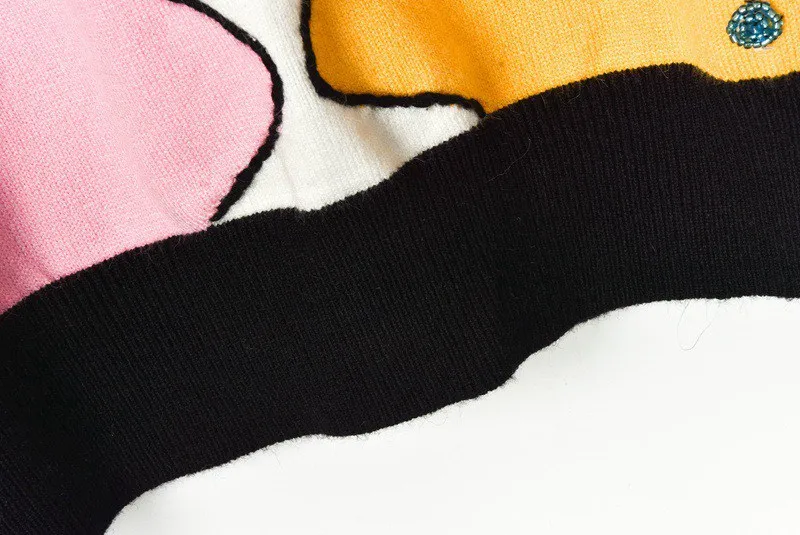 JOYDU вышивка листья мультфильм девушка блёстки бисером дизайнер вязаный пуловер свитер женский осенний джемпер длинный рукав в полоску