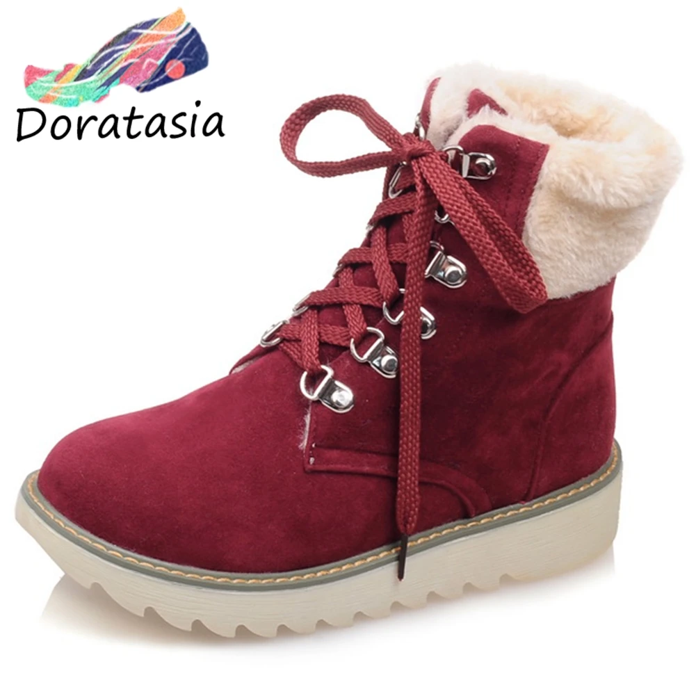 DORATASIA Hot Sale 33-43 Winter non-slip Warm Fur Boots Women lace-up Ankle Snow Boots Ladies Wedges Shoes Woman