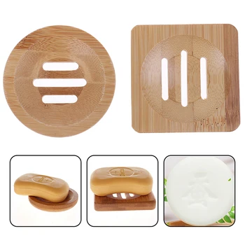 

Natural Wood Soap Tray Holder Round Shape Container Storage Bathroom Stand Rack