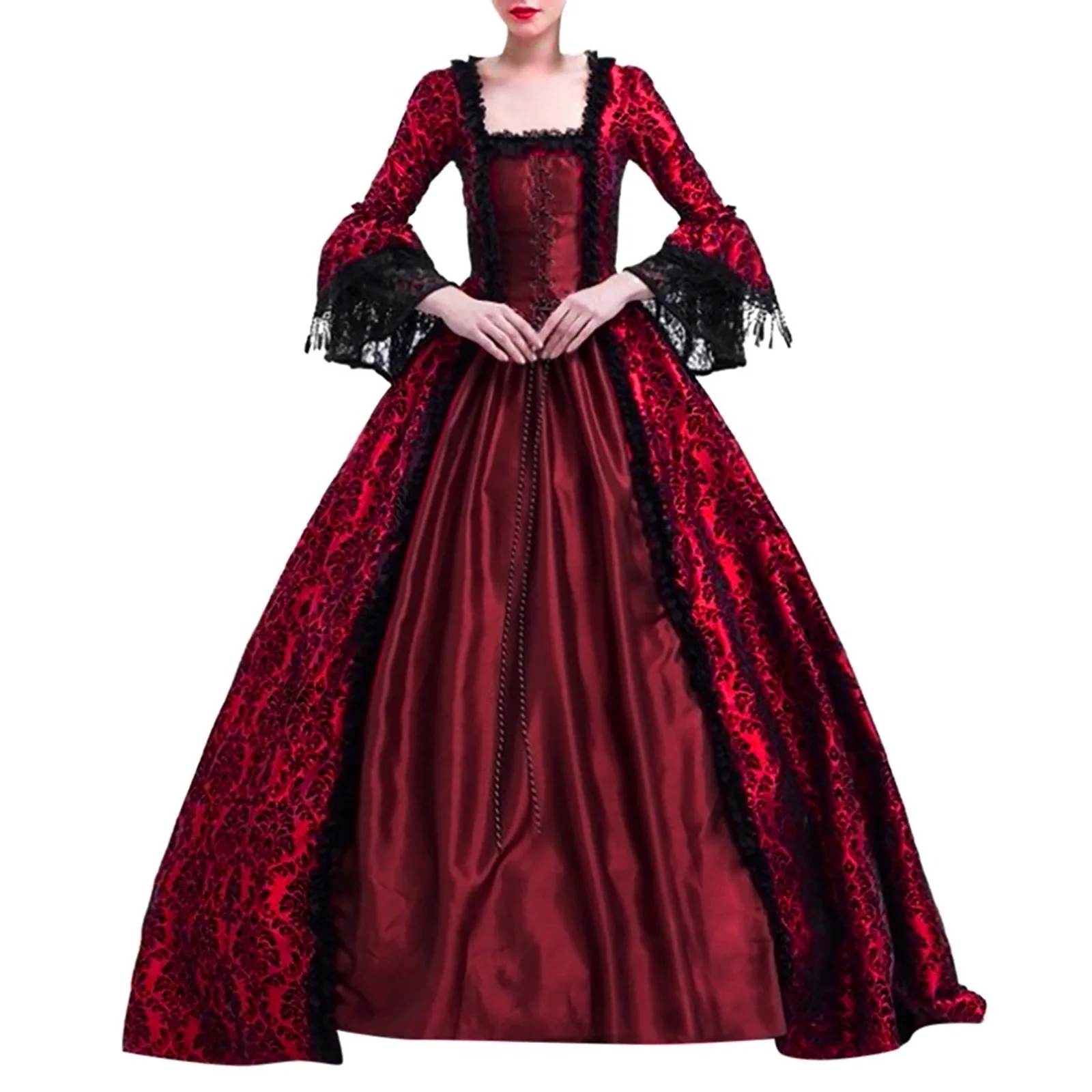 Women Retro Literature Gothic Lace Floor Length Cosplay Retro Long Sleeve Maxi Dress Party Dress vestidos ropa femme Vestidos 1