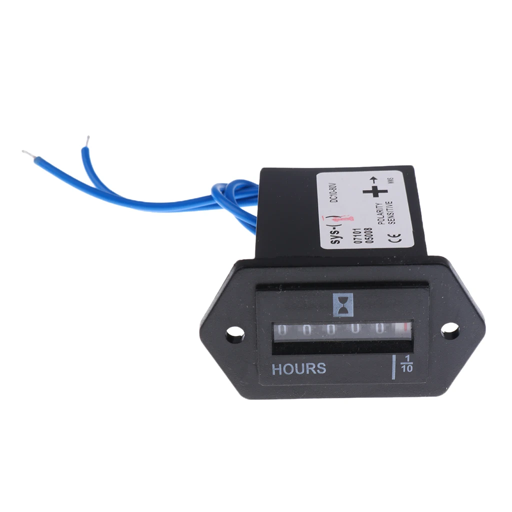 DC/AC 10-80V 6-Digit Quartz Hour Meter Gauge w/ Wire for Car Boat Engine