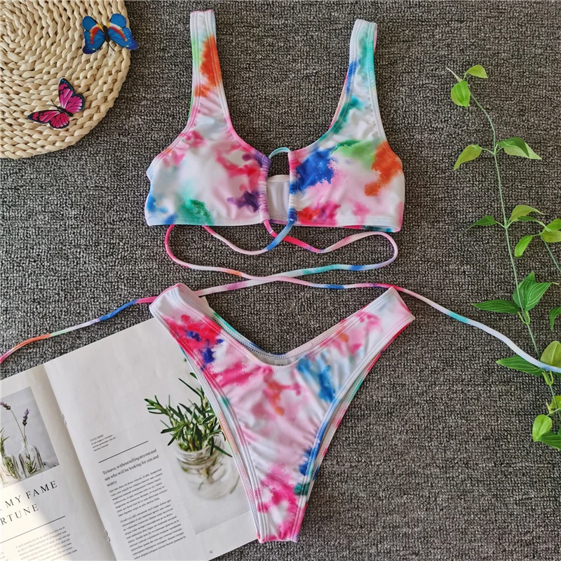 2020 Sexy Bikinis Swimsuit Women Bandage Printing Swimwear Underwire Bikini Set Tie-dye Gradient Bathing Suits Summer Beach Wear