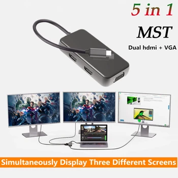 

MST Docking Station USB C 5 in 1 HUB Thunderbolt 3 VGA HD 4K 1080P PD Charge for Laptop Type C Hub Samsung Dock