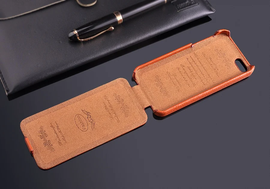 Premium Genuine Leather Vertical Flip Case with Screen Protector - Litchi Texture