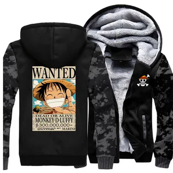 

2019 New Winter Luffy One Piece Cartoon Funny Fashion Hip Hop Coat Thicl Sweatshirts Raglan Mens Camouflage Zippre Streetwear