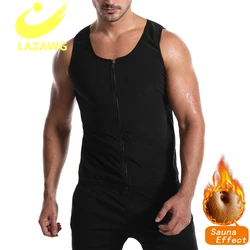 LAZAWG Hot Workout Zipper Shirt Men Sauna Shaper Thermo Sweat Shapewear Tank Top Slimming Gym Waist Trainer Corset Fitness Vest