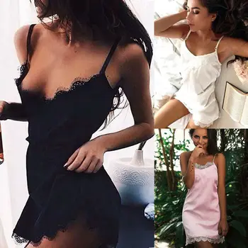 

Sexy Women Silk Satin Lace Sleepwear Babydoll Lingerie Nightdress Sleep Dress