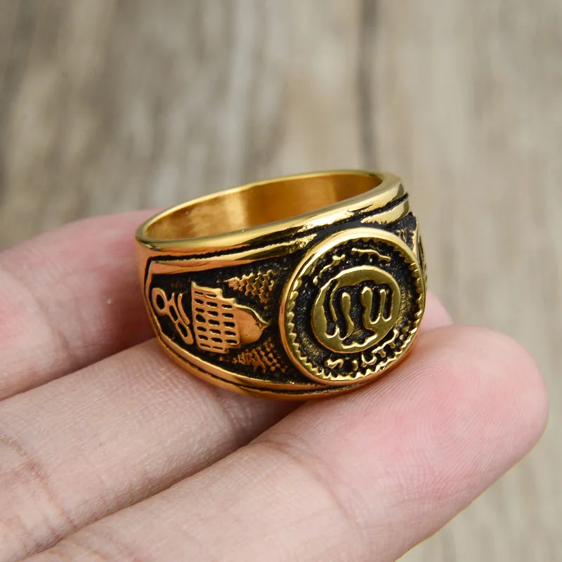 Valily мусульманское Золотое серебряное цветное кольцо с надписью Allah из нержавеющей стали массивные ювелирные кольца для Ближнего Востока арабское кольцо с надписью Allah Man